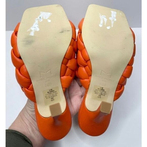 Marc Fisher LTD Dakina Orange Leather Woven Square Toe Heel Mules Size 5.5 - Picture 7 of 7